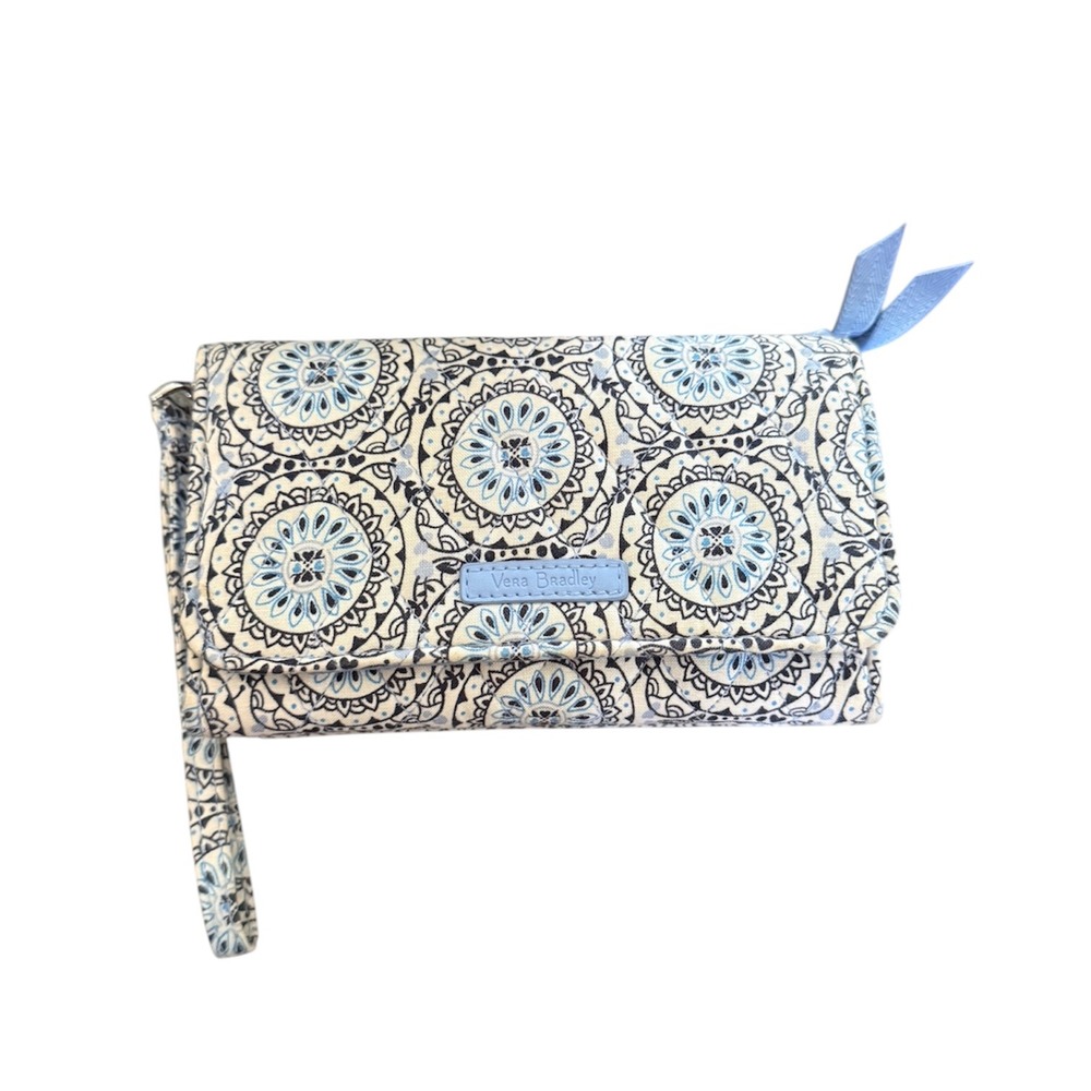 Vera Bradley RFID All In One Wristlet Blue Mandala Floral Wallet